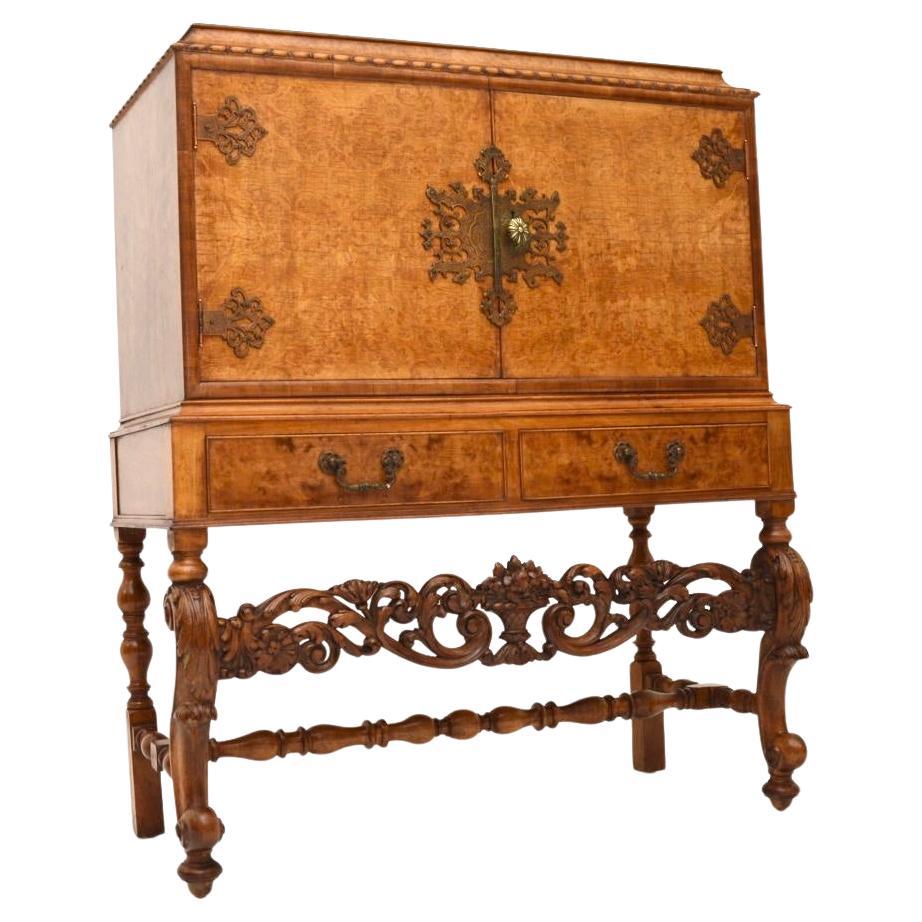 Antique Burr Walnut Cocktail Drinks Cabinet