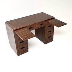 Art Deco Figured Walnut Leather Top Pedestal Desk