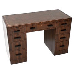 Art Deco Figured Walnut Leather Top Pedestal Desk