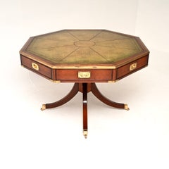 Large Antique Military Campaign Leather Top Drum Table
