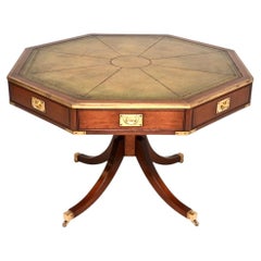 Large Antique Military Campaign Leather Top Drum Table