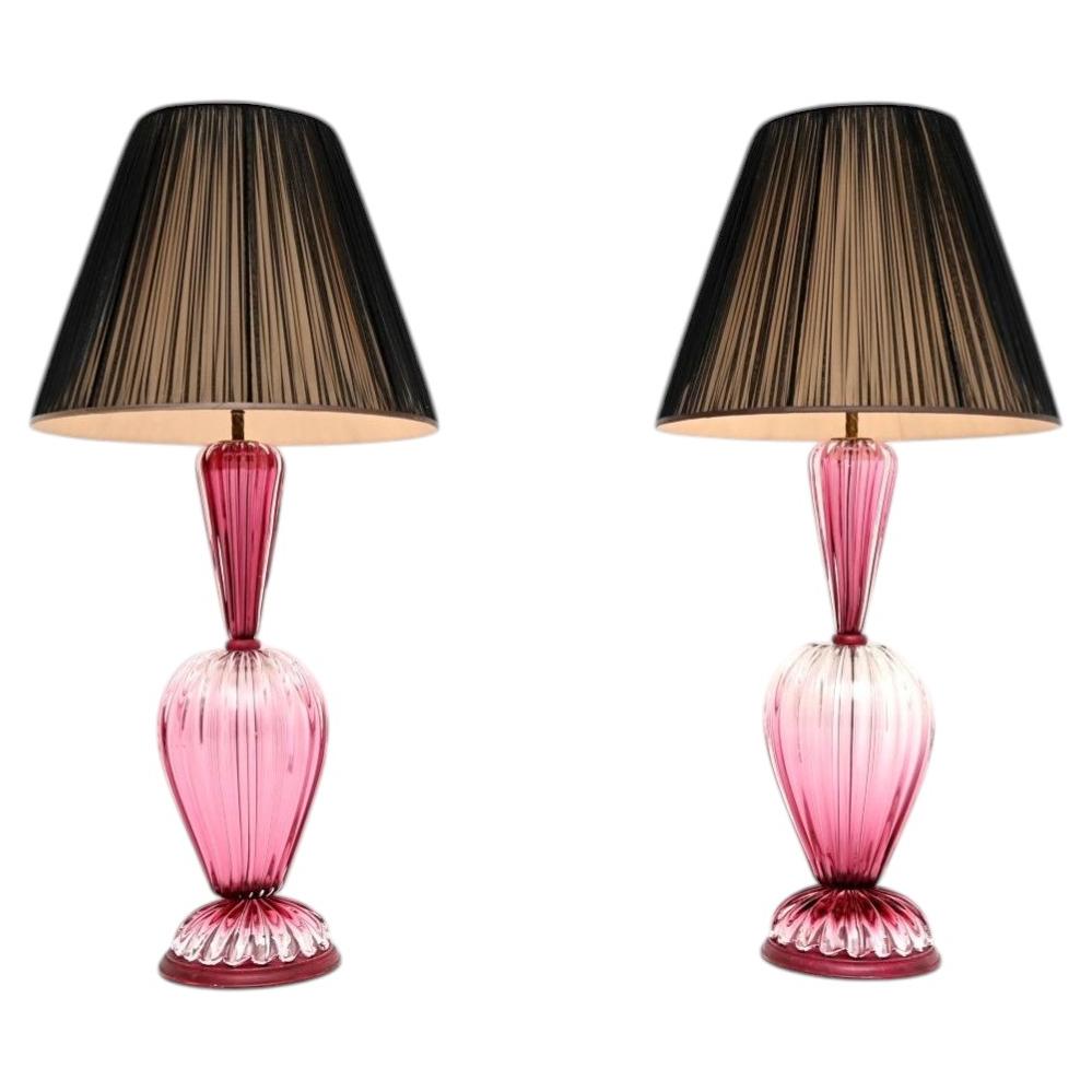 Exceptional Pair of Large Italian Murano Glass Table Lamps