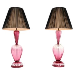 Exceptional Pair of Large Italian Murano Glass Table Lamps