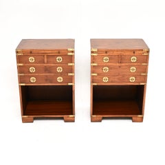 Pair of Antique Yew Wood Military Campaign Bedside Cabinets / Side Tables