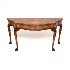 Large Antique Queen Anne Style Figured Walnut Console Table
