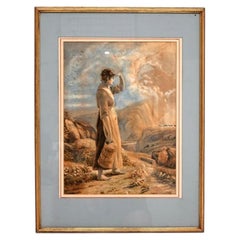 Antique 19th Century Pastoral Watercolour Painting