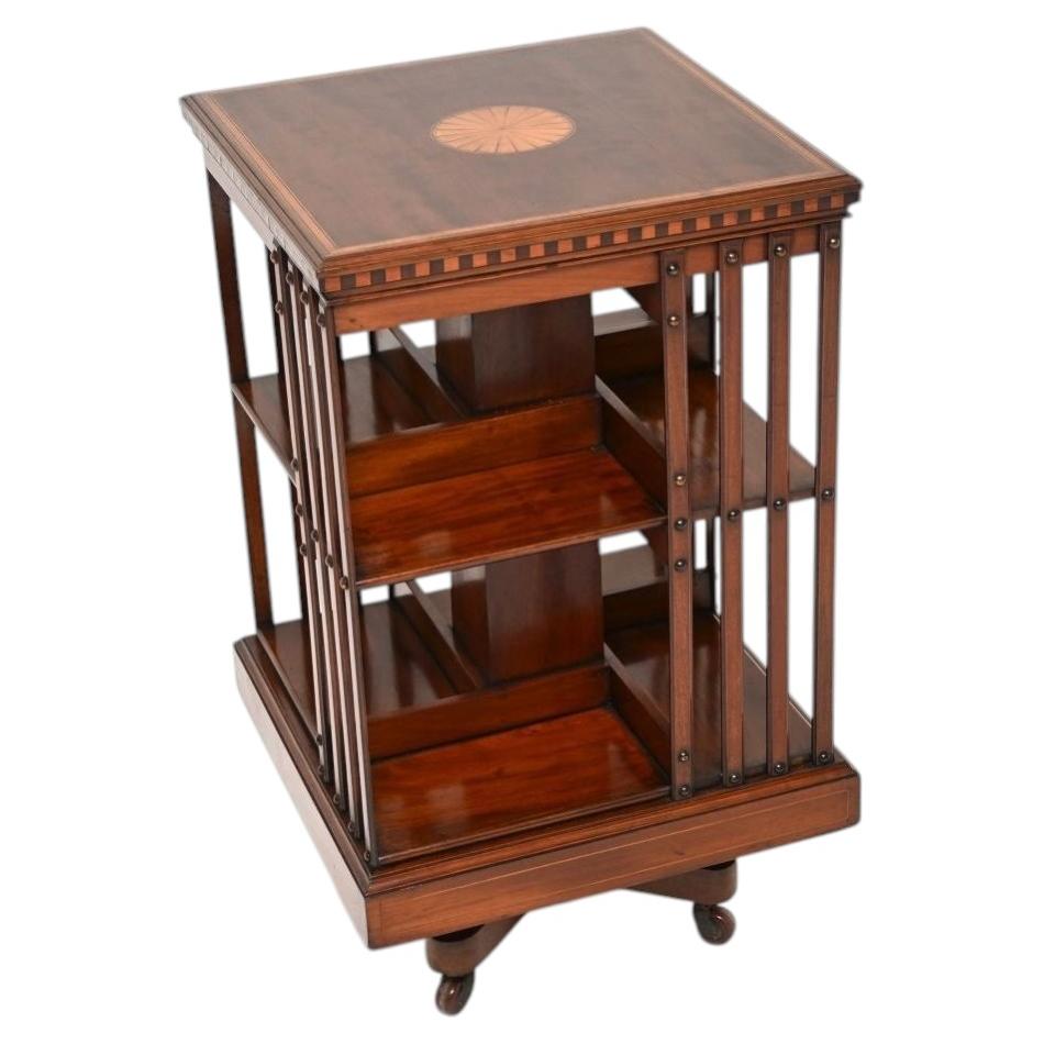 Antique Edwardian Inlaid Revolving Bookcase For Sale