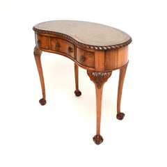 Antique Burr Walnut Leather Top Kidney Shaped Desk