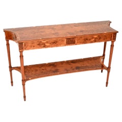 Large Antique Inlaid Yew Wood Console Table