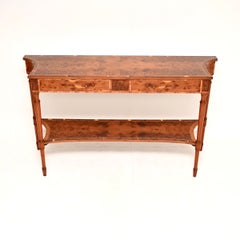 Large Antique Inlaid Yew Wood Console Table