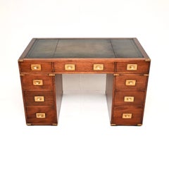 Antique Leather Top Military Campaign Pedestal Desk