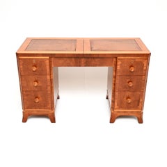 Art Deco Figured Walnut Leather Top Desk / Dressing Table