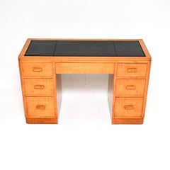 Art Deco Satin Birch Leather Top Pedestal Desk