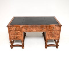 Antique Burr Walnut Leather Top Partners Desk by Maple and Co