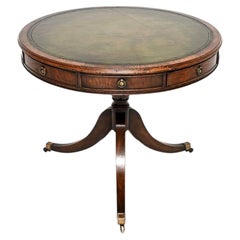 Antique Regency Style Leather Top Drum Table
