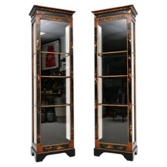 Pair of Antique Edwardian Lacquered Chinoiserie Display Cabinets