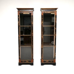 Pair of Antique Edwardian Lacquered Chinoiserie Display Cabinets