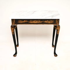 Antique Victorian Lacquered Chinoiserie Marble Top Side Table