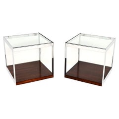Pair of Vintage Glass and Chrome Side Tables by Merrow Associates