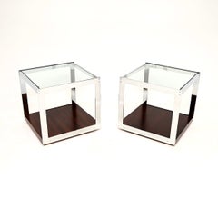 Pair of Vintage Glass and Chrome Side Tables by Merrow Associates