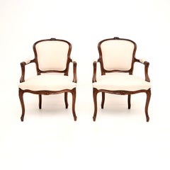 Pair of Antique French Walnut Salon Armchairs