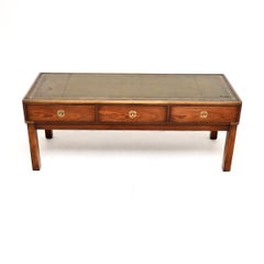 Antique Leather Top Military Campaign Style Coffee Table