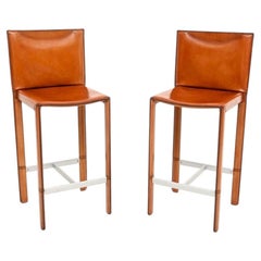 Ein Paar italienische Vintage-Barhocker aus Leder von Enrico Pellizzoni