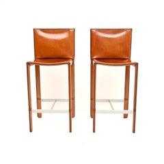 Ein Paar italienische Vintage-Barhocker aus Leder von Enrico Pellizzoni