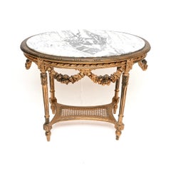 Antique French Carved Gilt Wood Marble Top Occasional Table