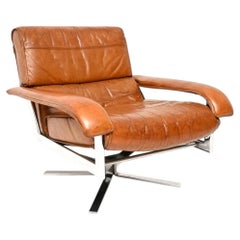 Fauteuil pivotant vintage en cuir et chrome de la marque Pieff