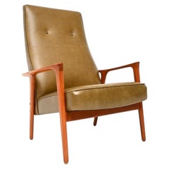 Fauteuil suédois vintage en noyer et cuir, signé Inge Andersson