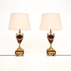 Pair of Antique French Marble and Gilt Bronze Lamps