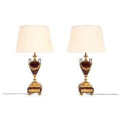Pair of Antique French Marble and Gilt Bronze Lamps