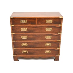 Antique Yew Wood Military Campaign Style Chest of Drawers