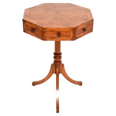 Antiker achteckiger Trommeltisch im Regency-Stil aus Eibenholz mit Intarsien