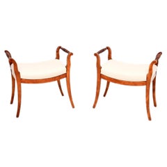Pair of Antique Swedish Satin Birch Biedermeier Stools