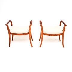 Pair of Antique Swedish Satin Birch Biedermeier Stools