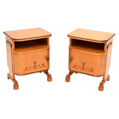 Pair of Swedish Art Deco Bedside Cabinets in Satin Birch