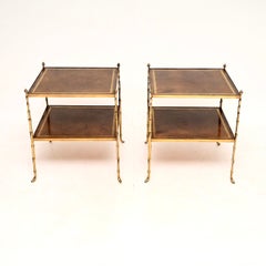 Pair of Vintage Brass and Leather Side Tables