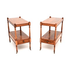 Pair of Antique Georgian Style Inlaid Yew Wood Side Tables