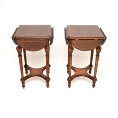 Pair of Antique Victorian Style Inlaid Walnut Drop Leaf Side Tables
