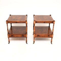 Pair of Antique Georgian Style Yew Wood Side Tables