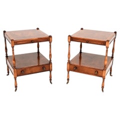 Pair of Antique Georgian Style Yew Wood Side Tables
