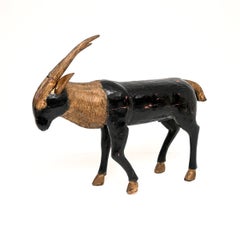 Antique Solid Wood Parcel Gilt Life Size Sculpture of an Ibex