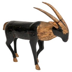 Antique Solid Wood Parcel Gilt Life Size Sculpture of an Ibex
