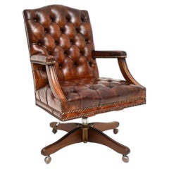Antique Georgian Style Leather Swivel Desk Chair