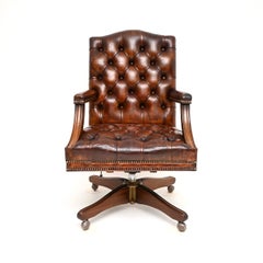 Antique Georgian Style Leather Swivel Desk Chair