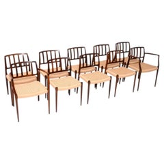 Set of Ten Danish Model 83 and 66 Dining Chairs by Niels Moller
