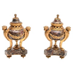 Pair of Antique French Marble and Gilt Bronze Cassolettes