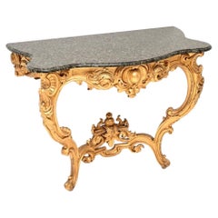Antique French Rococo Gilt Wood Marble Top Console Table